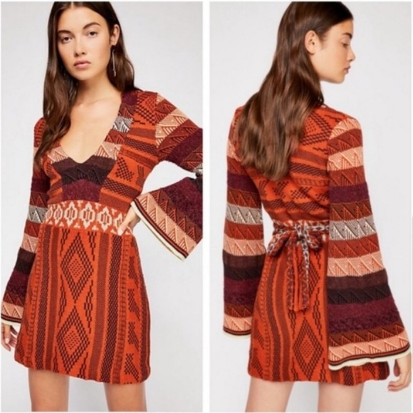 Free People Dresses Nwot Patchwork Sweater Dress Orange M Poshmark